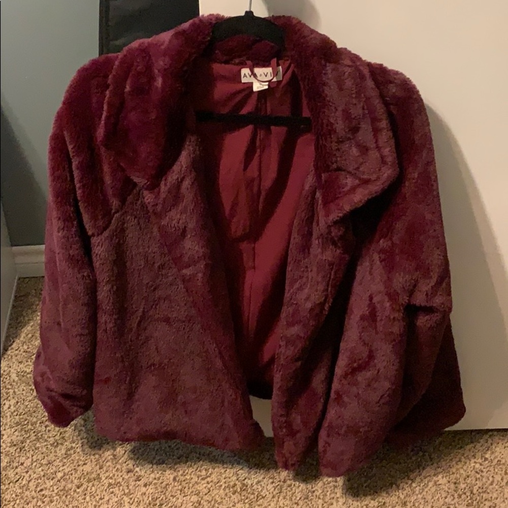 Fluffy maroon fake fur  jacket